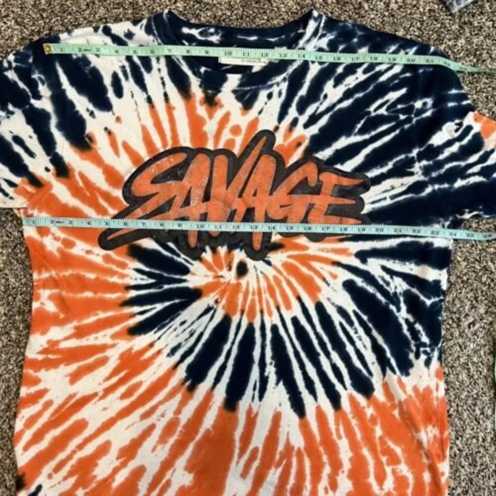 Evolution in Design XL Tie Dye SAVAGE Orange Blue Graphic Short Sleeve T-shirt